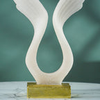 White Marble-Finish Angel Wing Sculpture with Gold Base