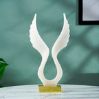White Marble-Finish Angel Wing Sculpture with Gold Base