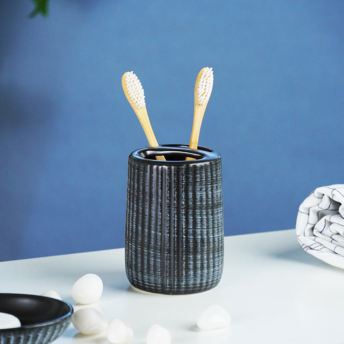 Black and Blue Brushed Ceramic Bathroom Set of 4