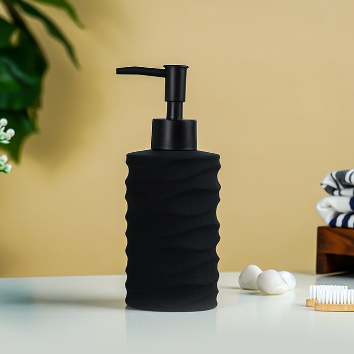 Matte Black Ripple Ceramic Soap Dispenser