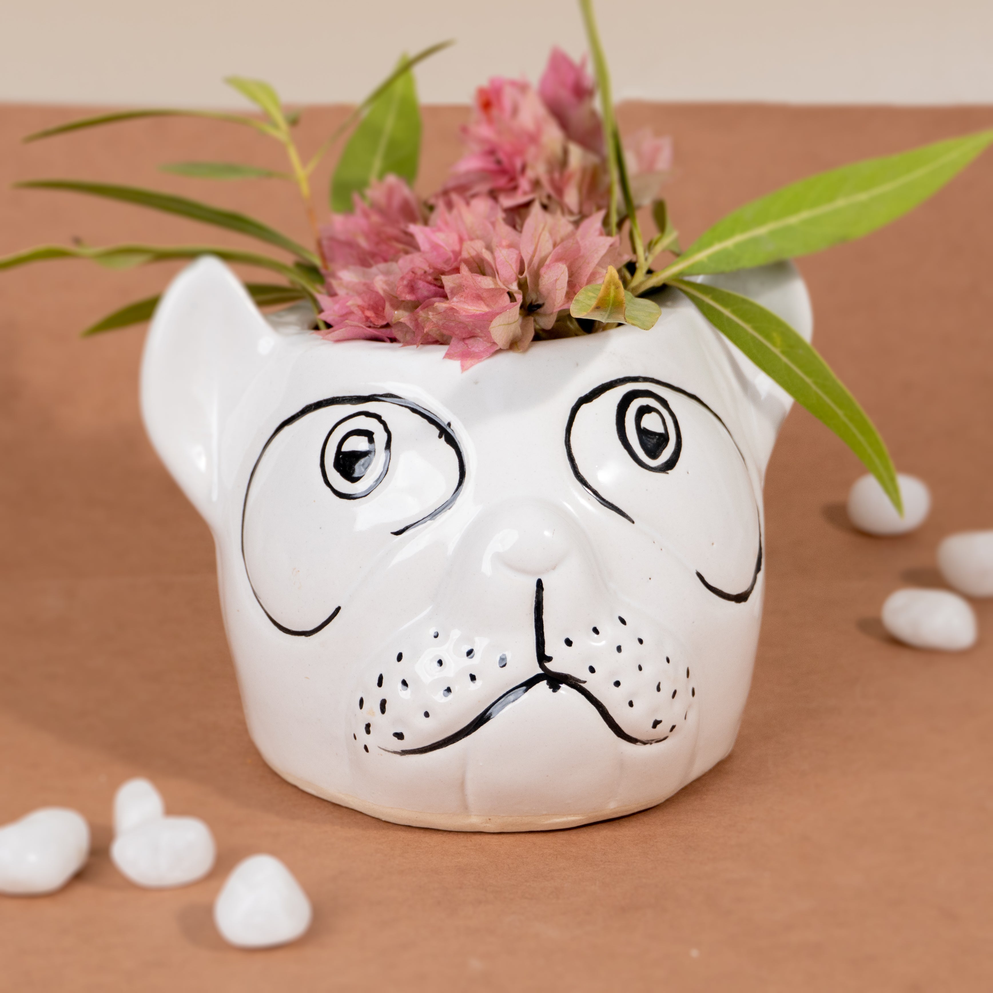 Bulldog Face Ceramic Planter