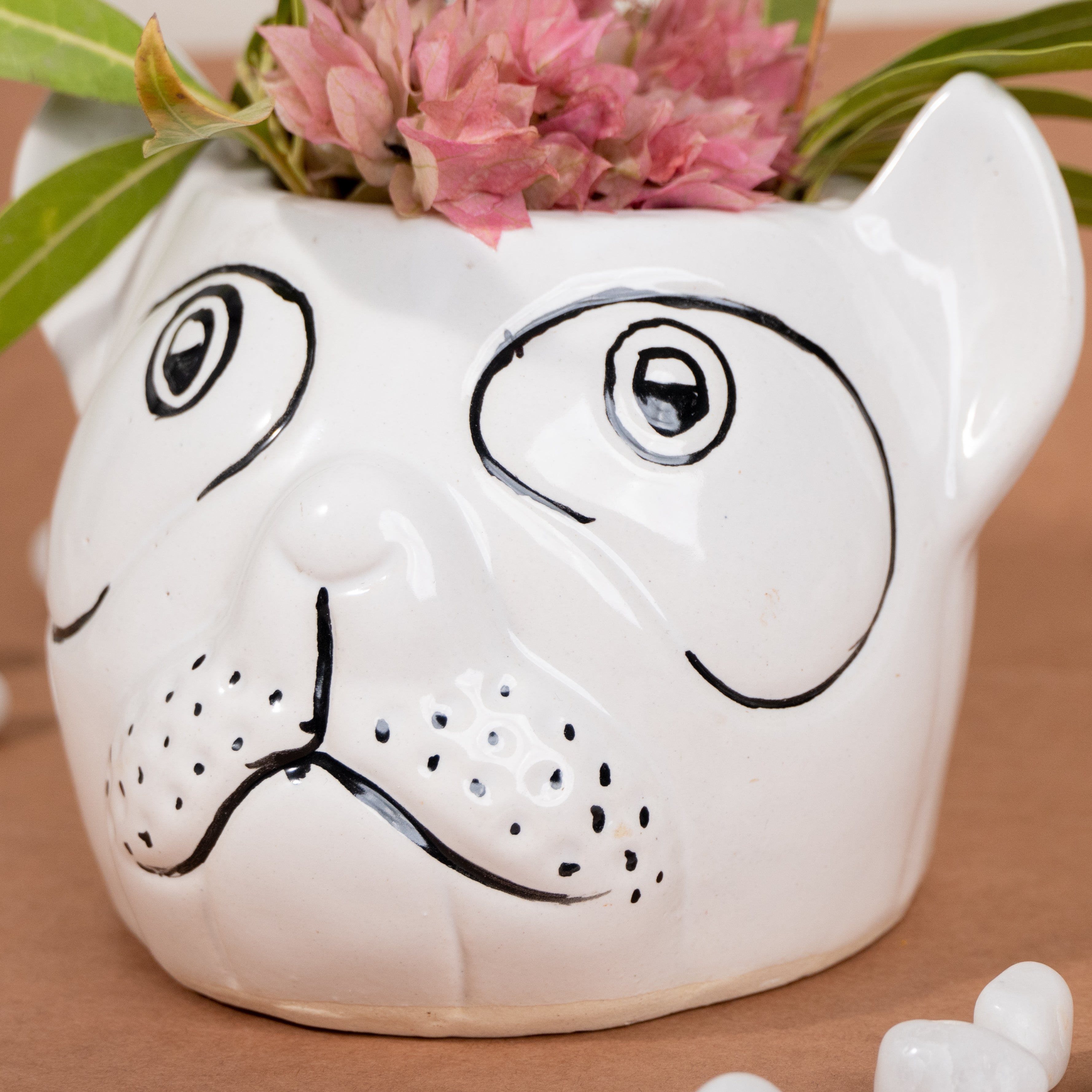 Bulldog Face Ceramic Planter