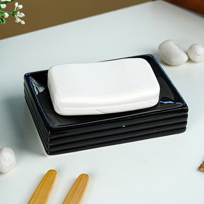 Black Ribbed Ceramic Bathroom Set of 4