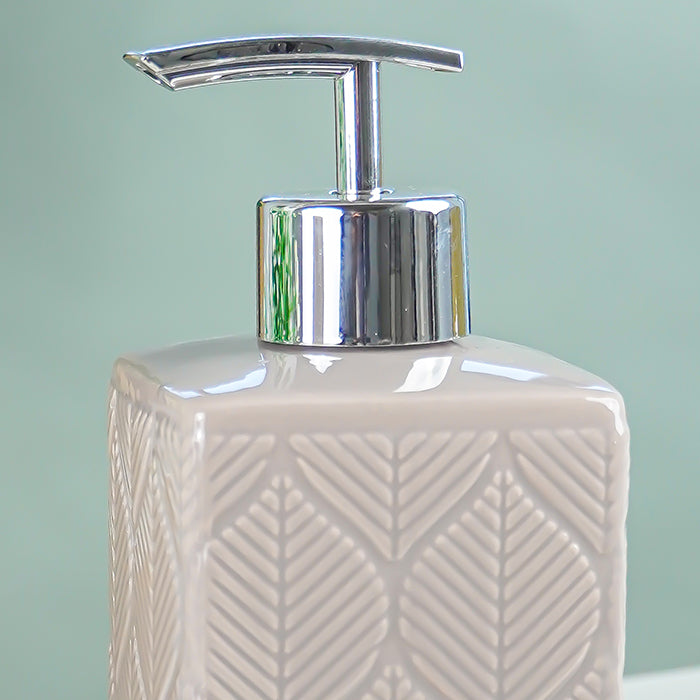 Taupe Leaf-Patterned Ceramic Bathroom Set of 3