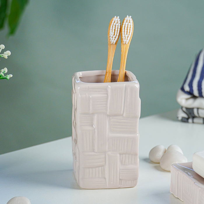 Beige Textured Ceramic Bathroom Set of 3