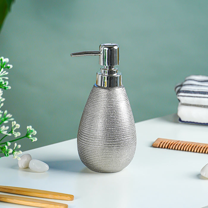 Silver Textured Ceramic Soap Dispenser