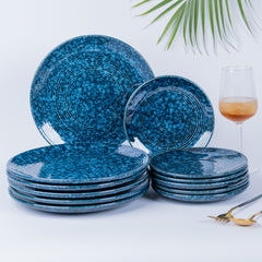 Dinner Set in Ceramic with a Speckled Blue Design (Set of 12)