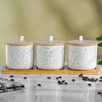White Canister Set with Bamboo Lids and Tray - Set of 3