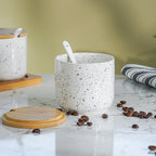 White Canister Set with Bamboo Lids and Tray - Set of 3