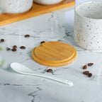 White Canister Set with Bamboo Lids and Tray - Set of 3
