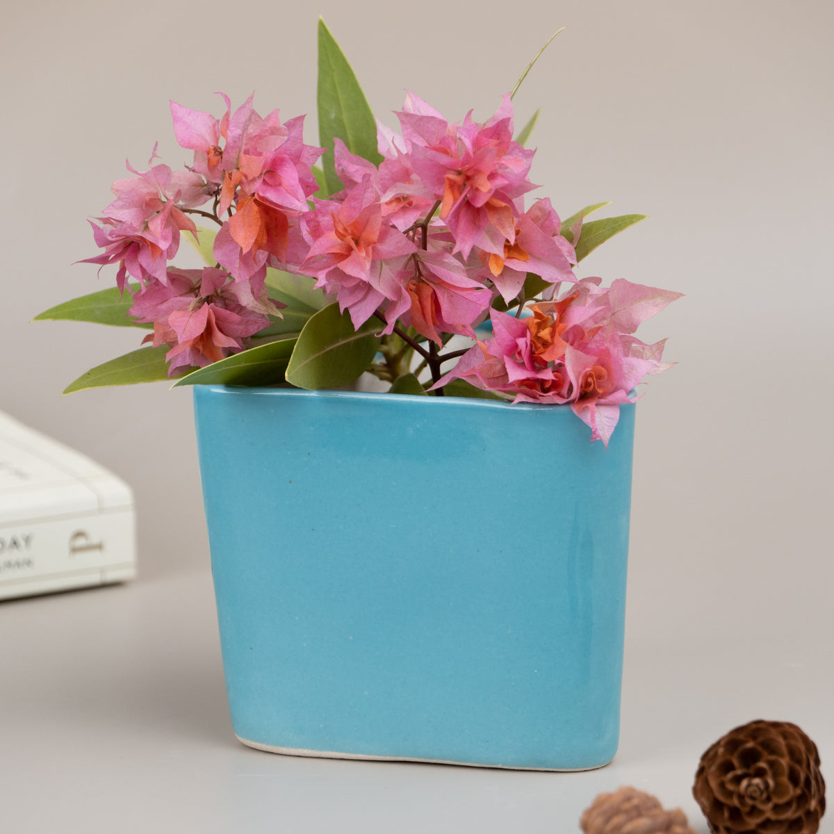 Light Blue Ceramic Triangle Planter