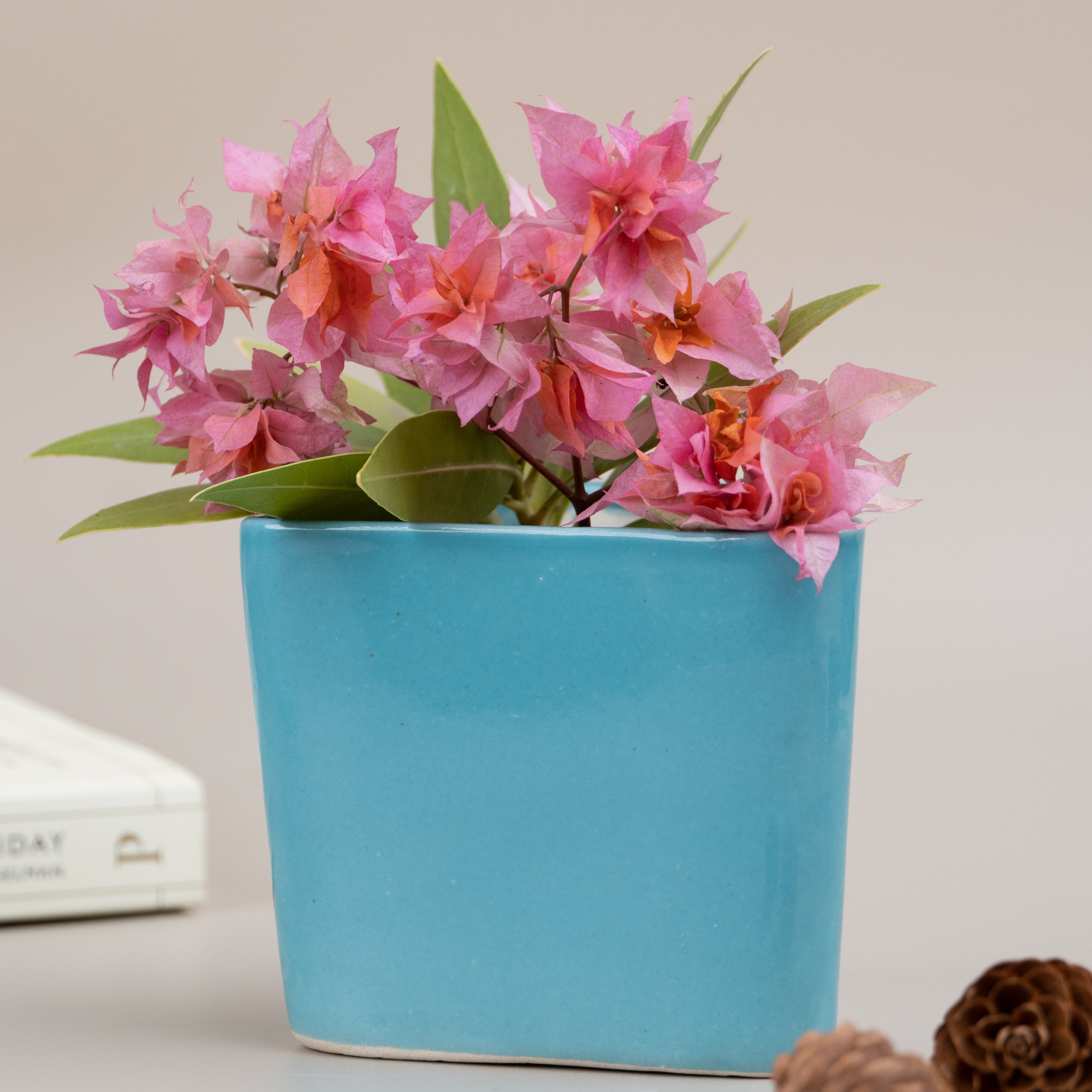 Light Blue Ceramic Triangle Planter