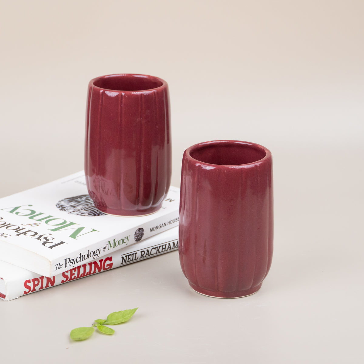 Red Ceramic Lassi Glasses | Set of 2