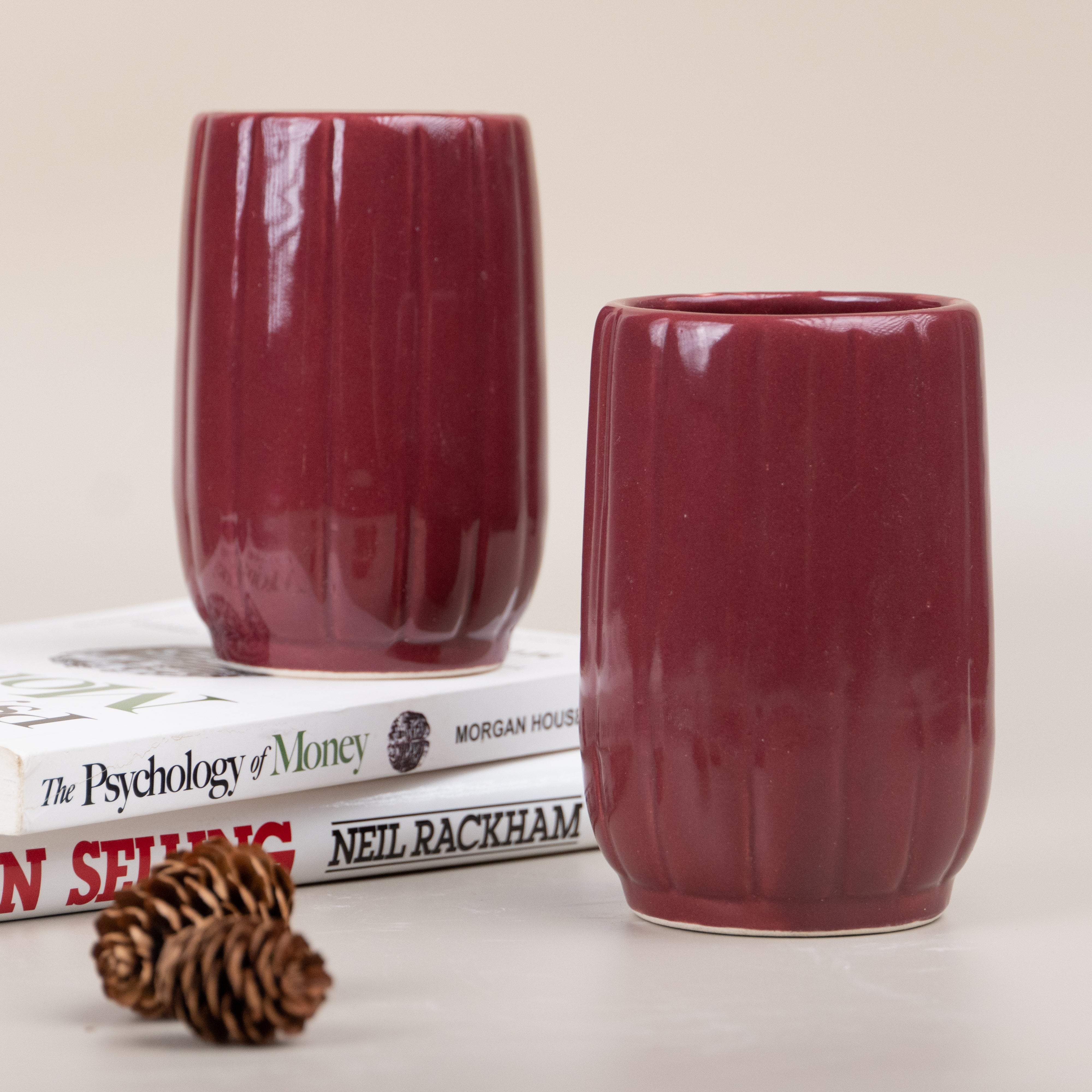 Red Ceramic Lassi Glasses | Set of 2