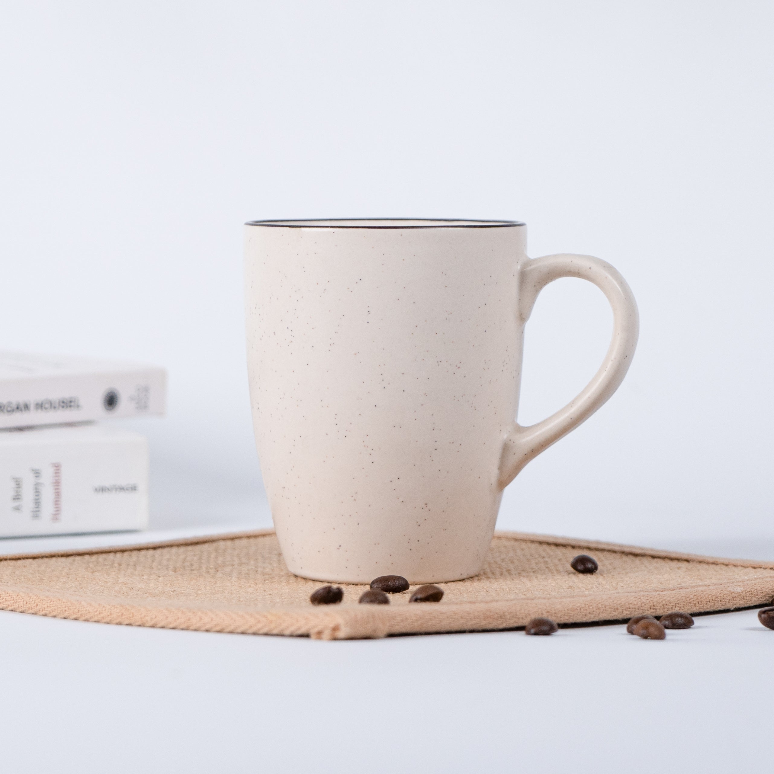 White Ceramic Coffee Mug with Black Border