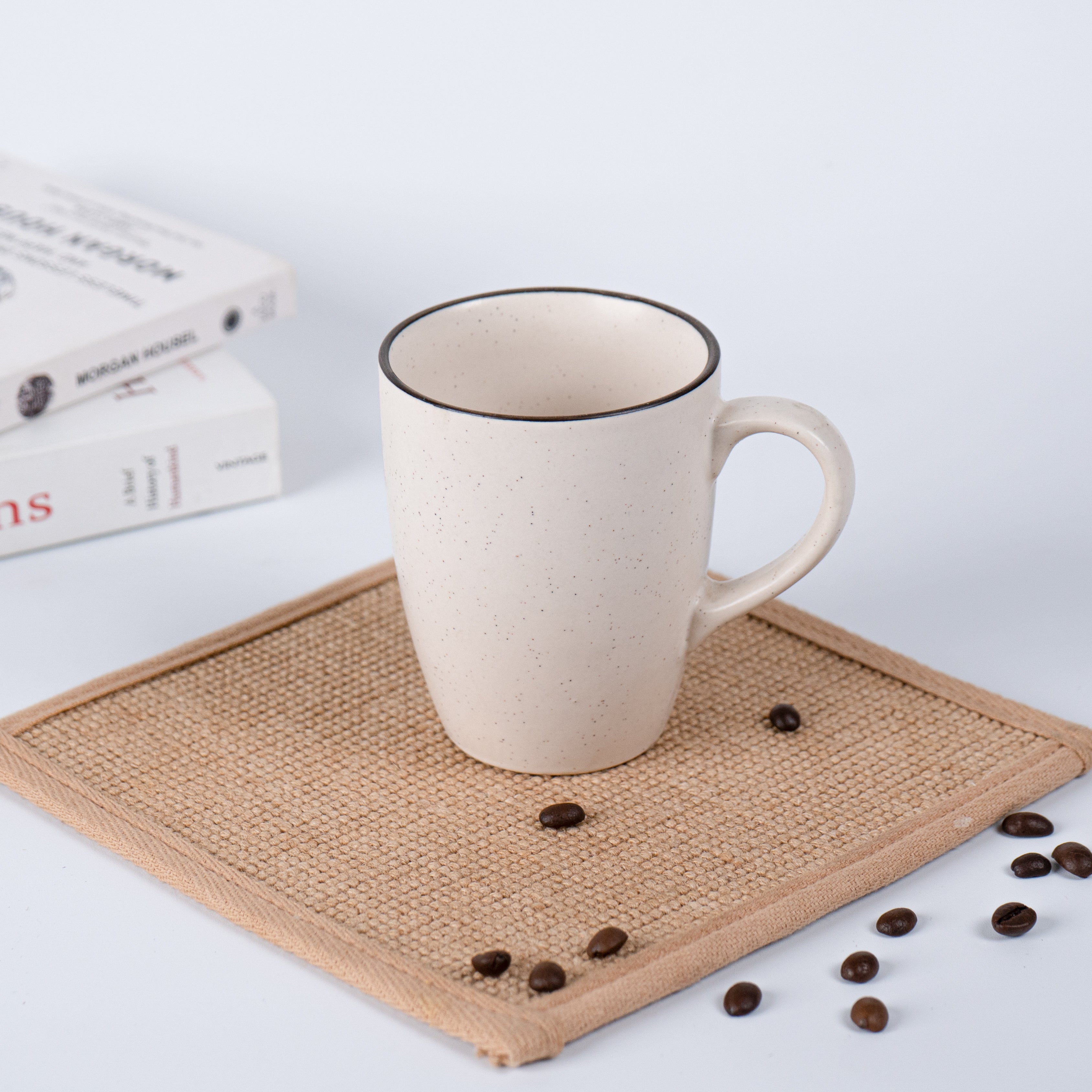 White Ceramic Coffee Mug with Black Border Main image