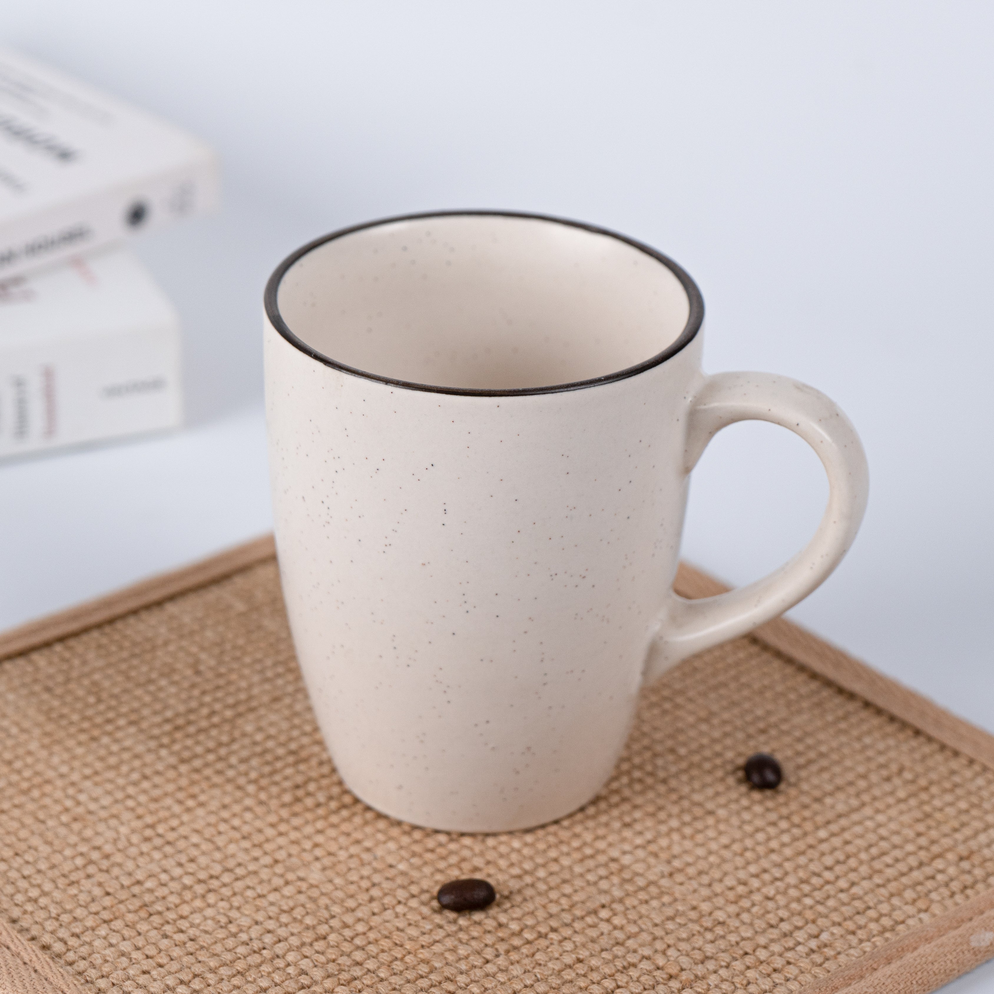 White Ceramic Coffee Mug with Black Border