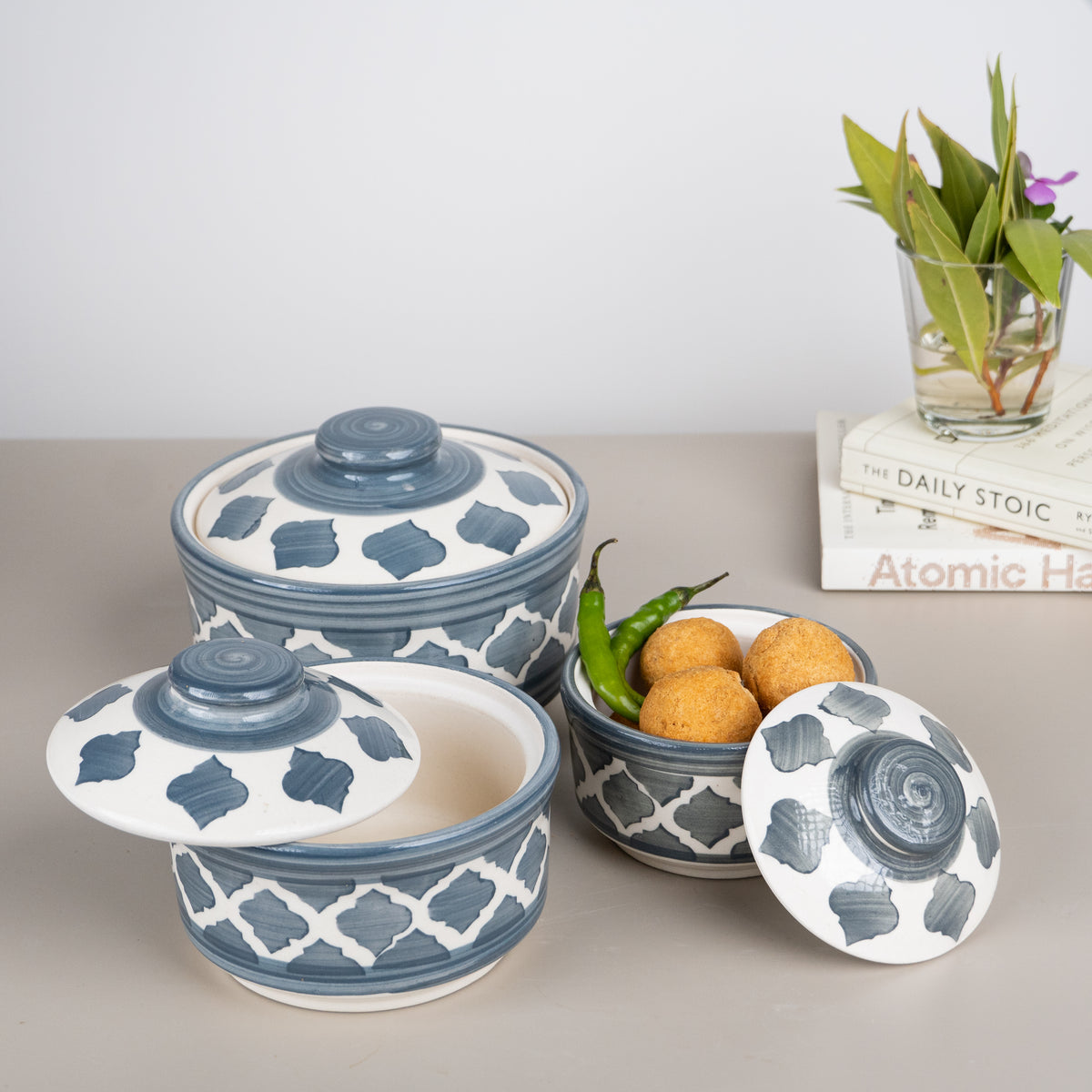 Hand Painted Ceramic Casserole | Set of 3