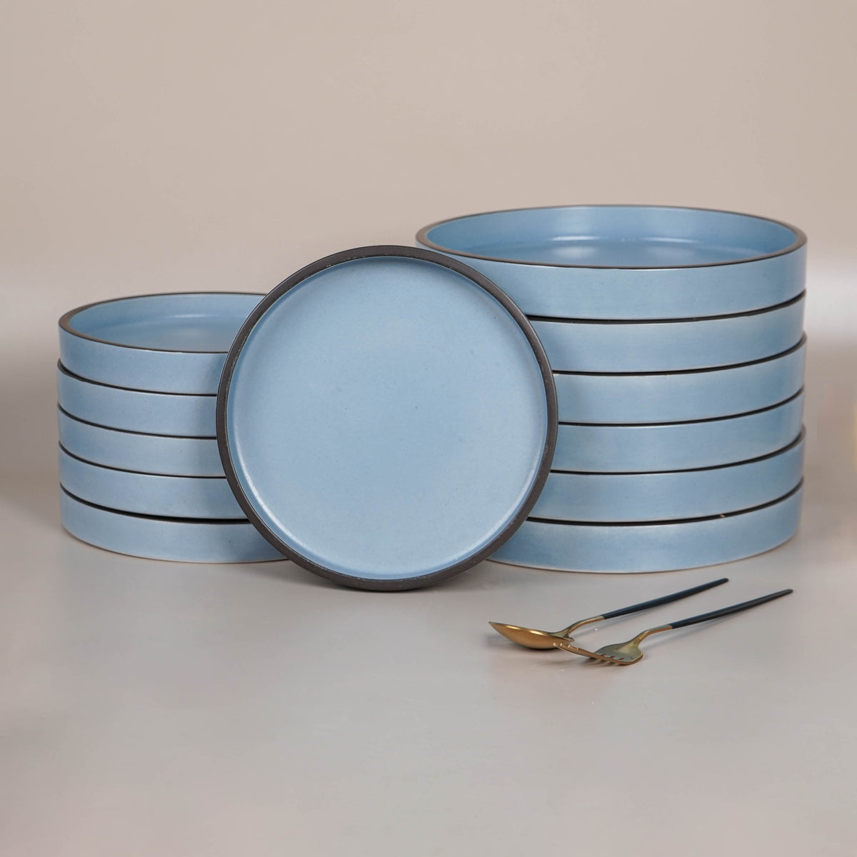 Solid Blue Ceramic Dinner Set (Set of 12)