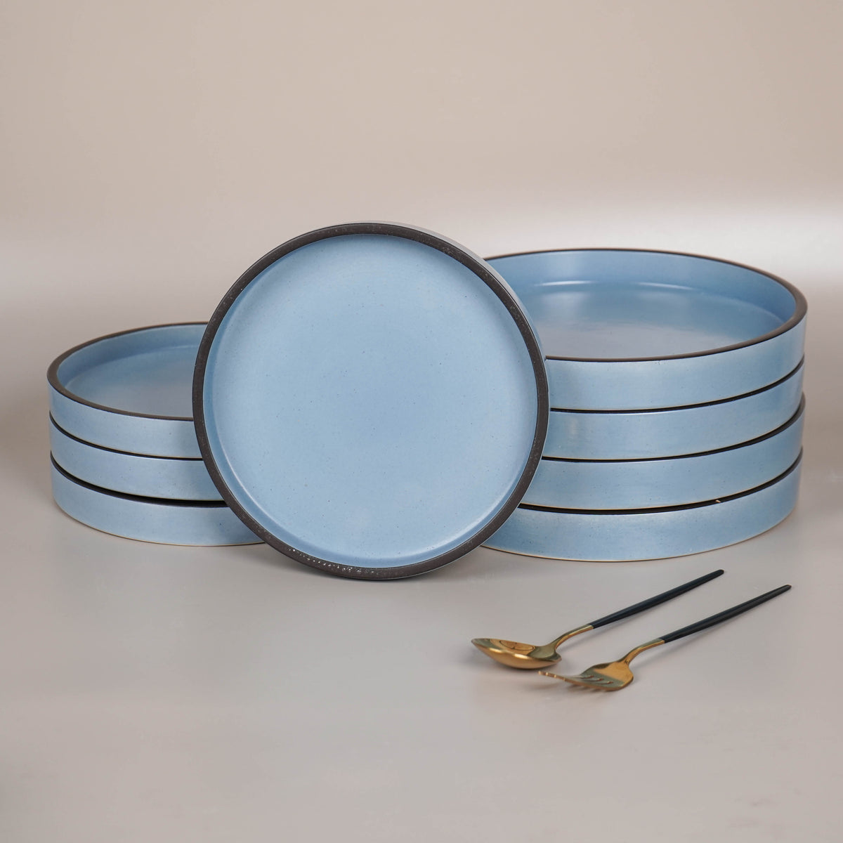 Solid Blue Ceramic Dinner Set (Set of 8)