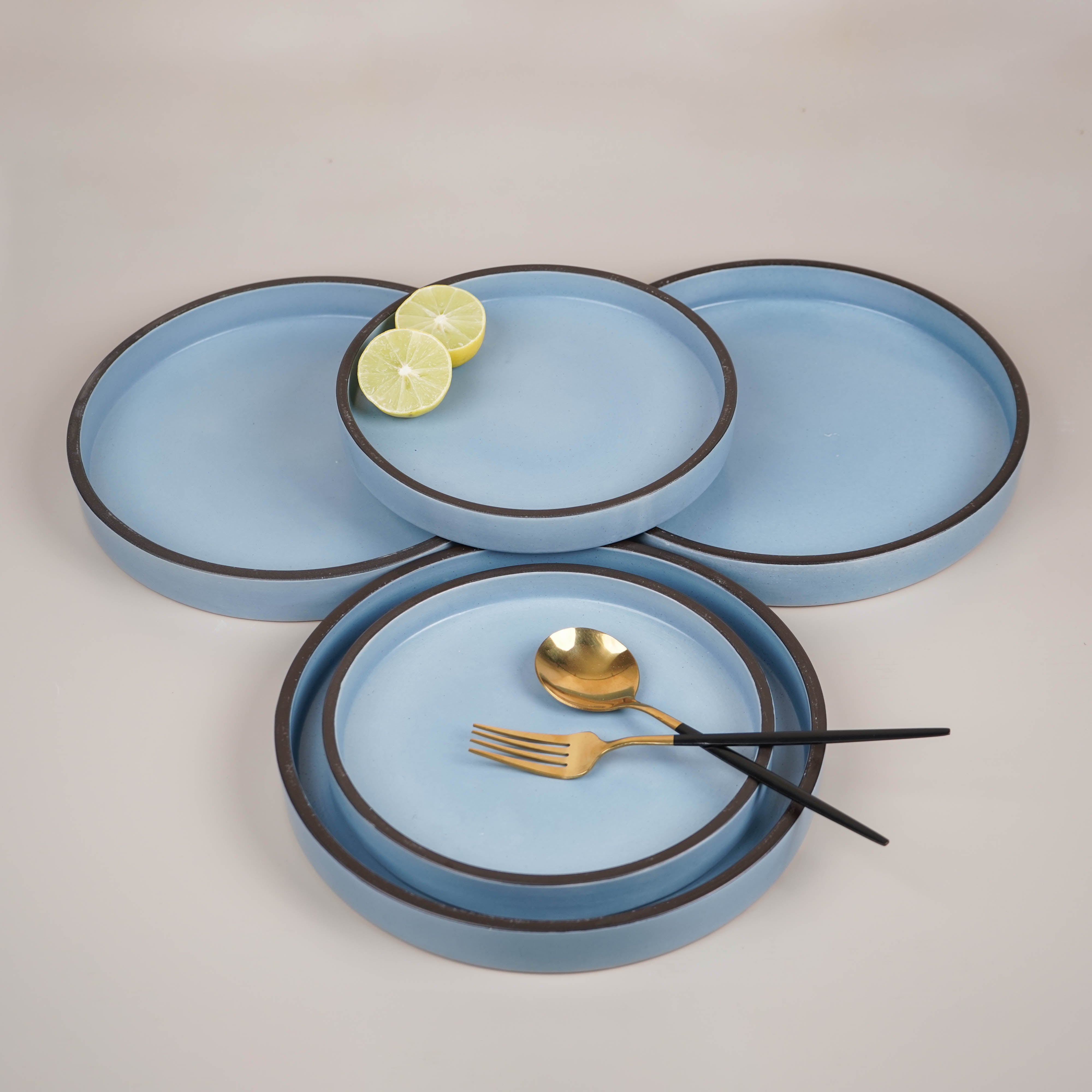 Solid Blue Ceramic Dinner Set (Set of 12)