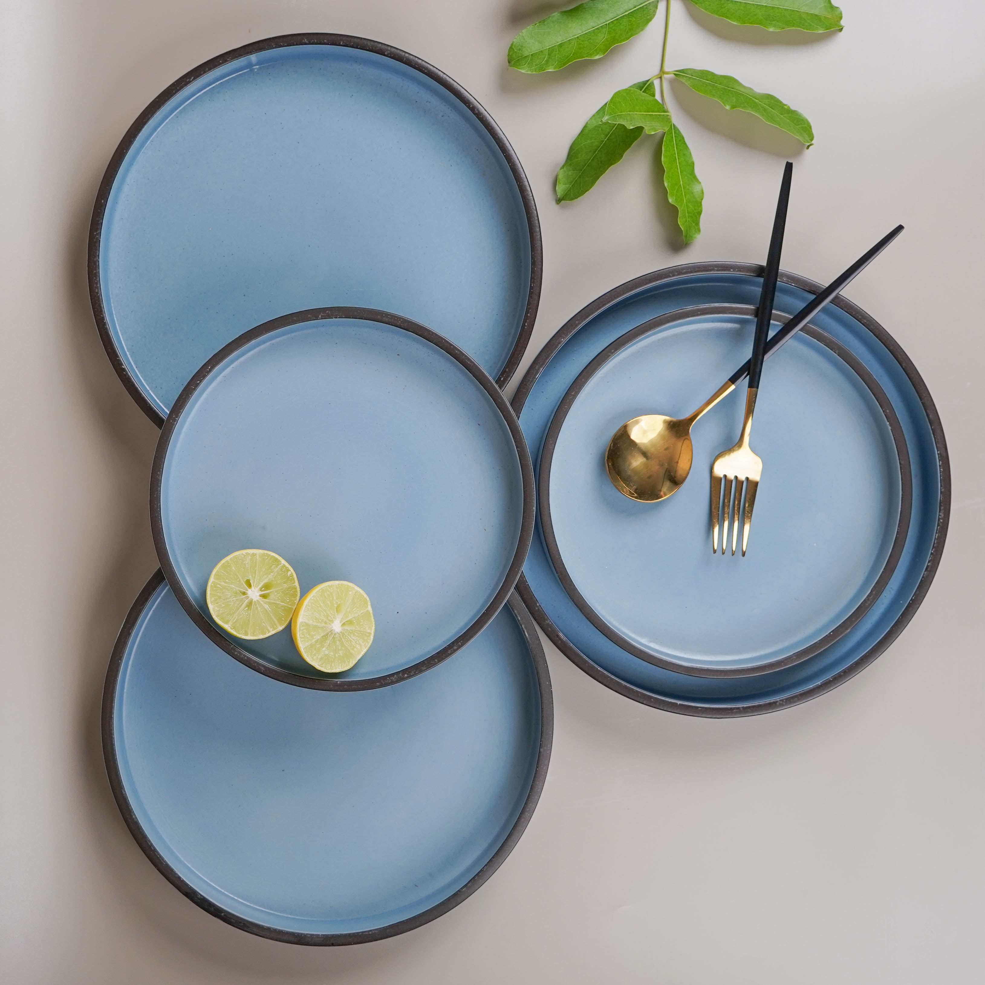 Solid Blue Ceramic Dinner Set (Set of 12)