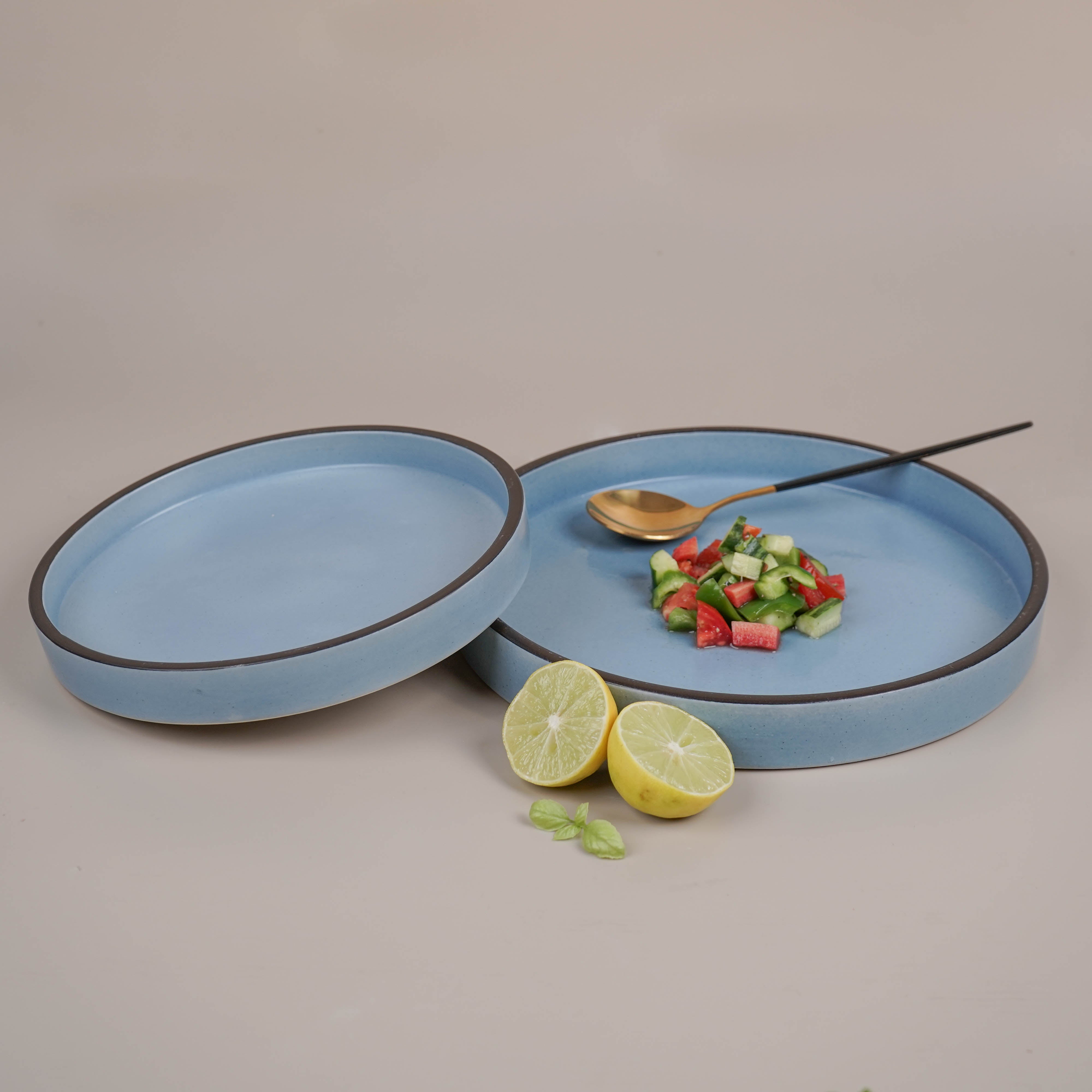 Solid Blue Ceramic Dinner Set (Set of 4)