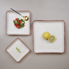 Square Speckled Dinner Set | Brown Border | Set of 3