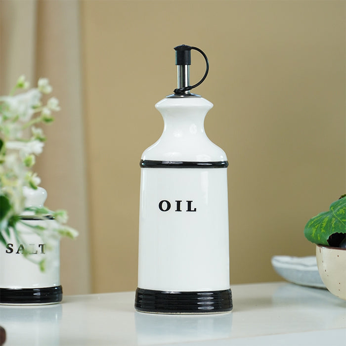 Minimalist White Cruet Set – 4-Piece Oil, Vinegar, Salt & Pepper