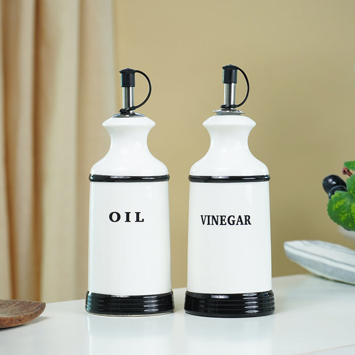 Minimalist White Cruet Set – 4-Piece Oil, Vinegar, Salt & Pepper