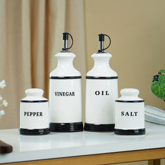 Minimalist White Cruet Set – 4-Piece Oil, Vinegar, Salt & Pepper
