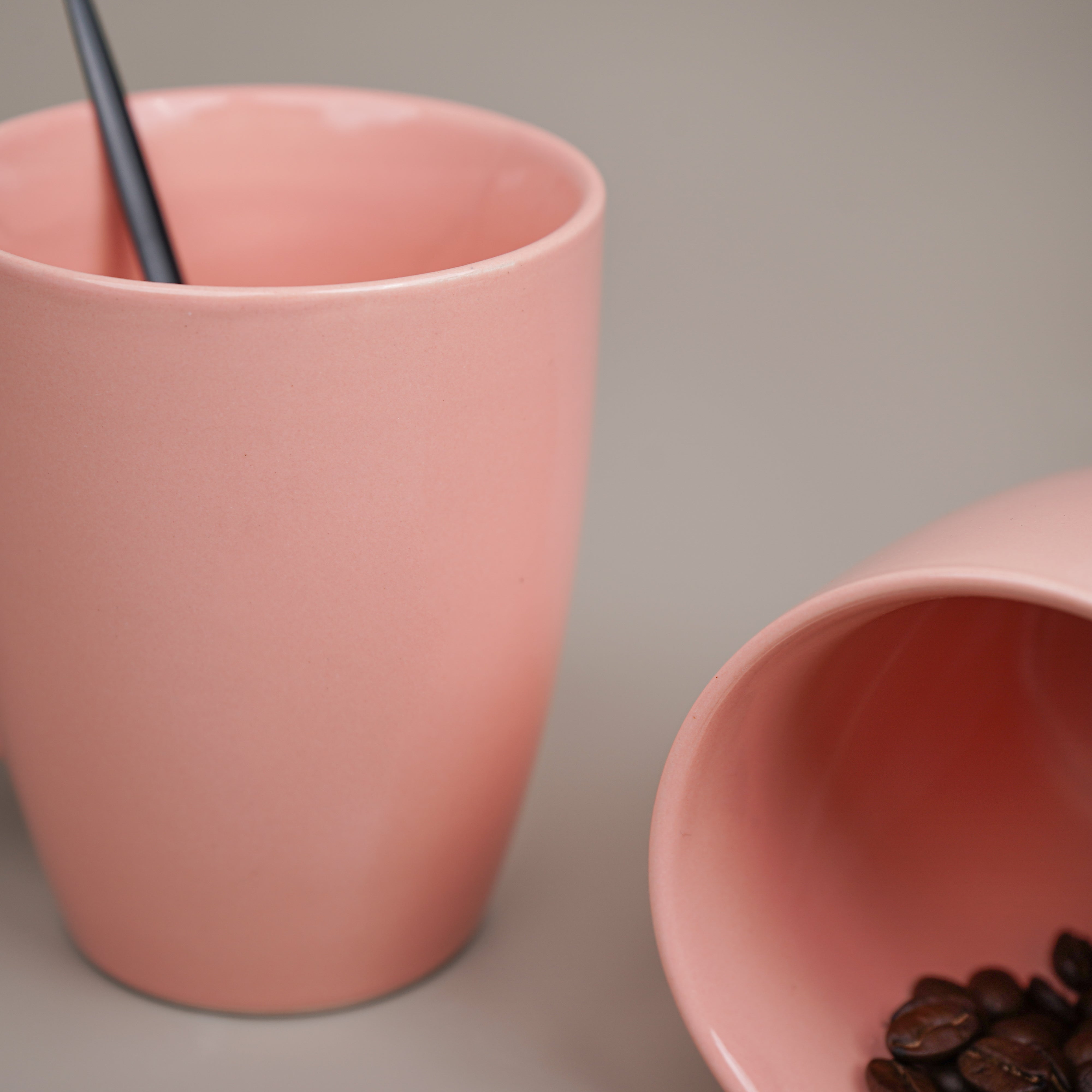 Solid Pink Ceramic Coffee Mug | Set of 2