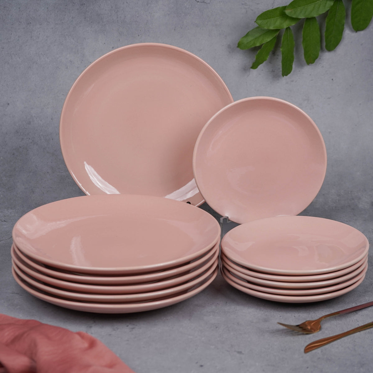 Pink Ceramic Dinner Set (Set of 12)