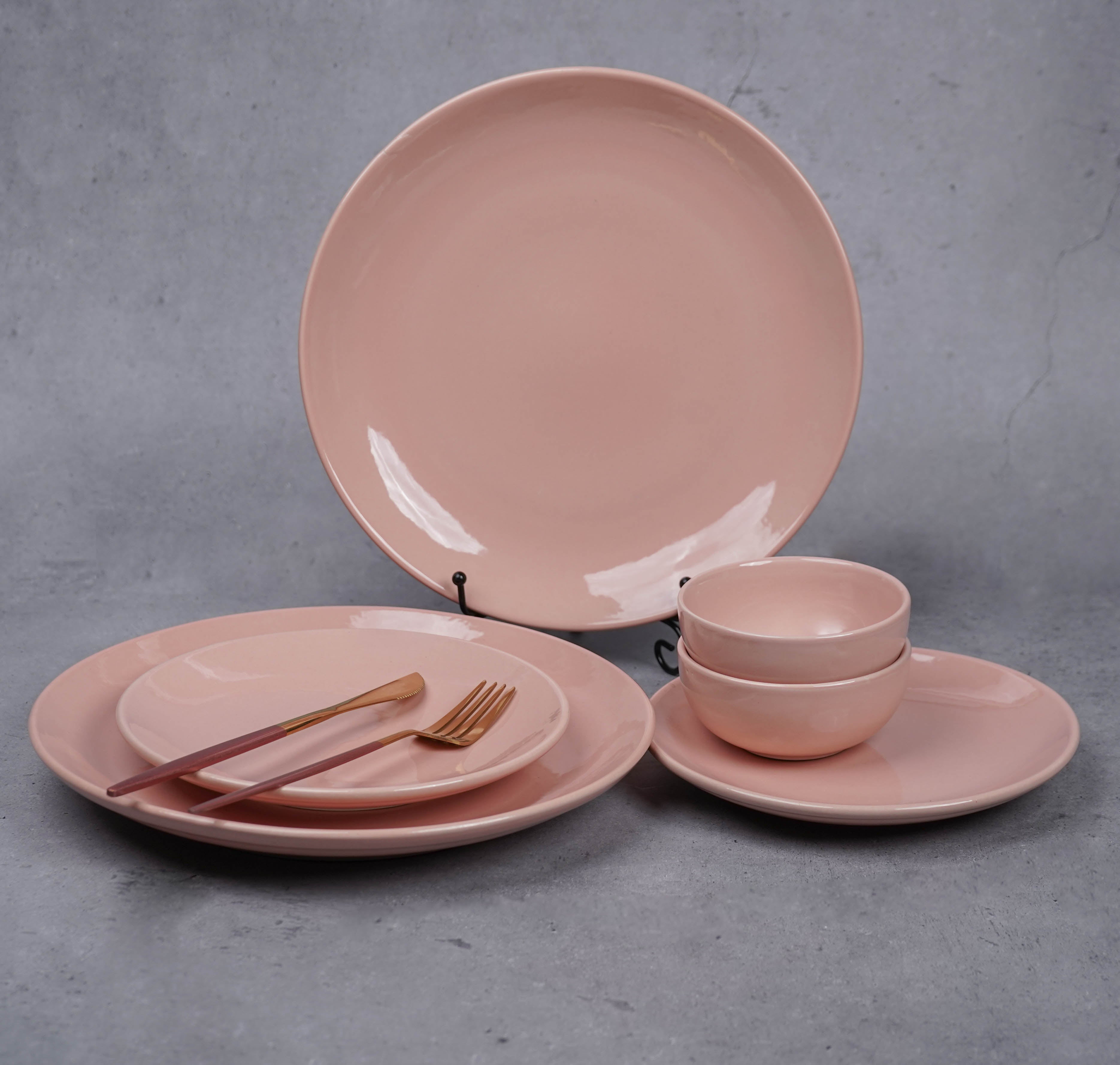 Pink Ceramic Dinner Set (Set of 12)