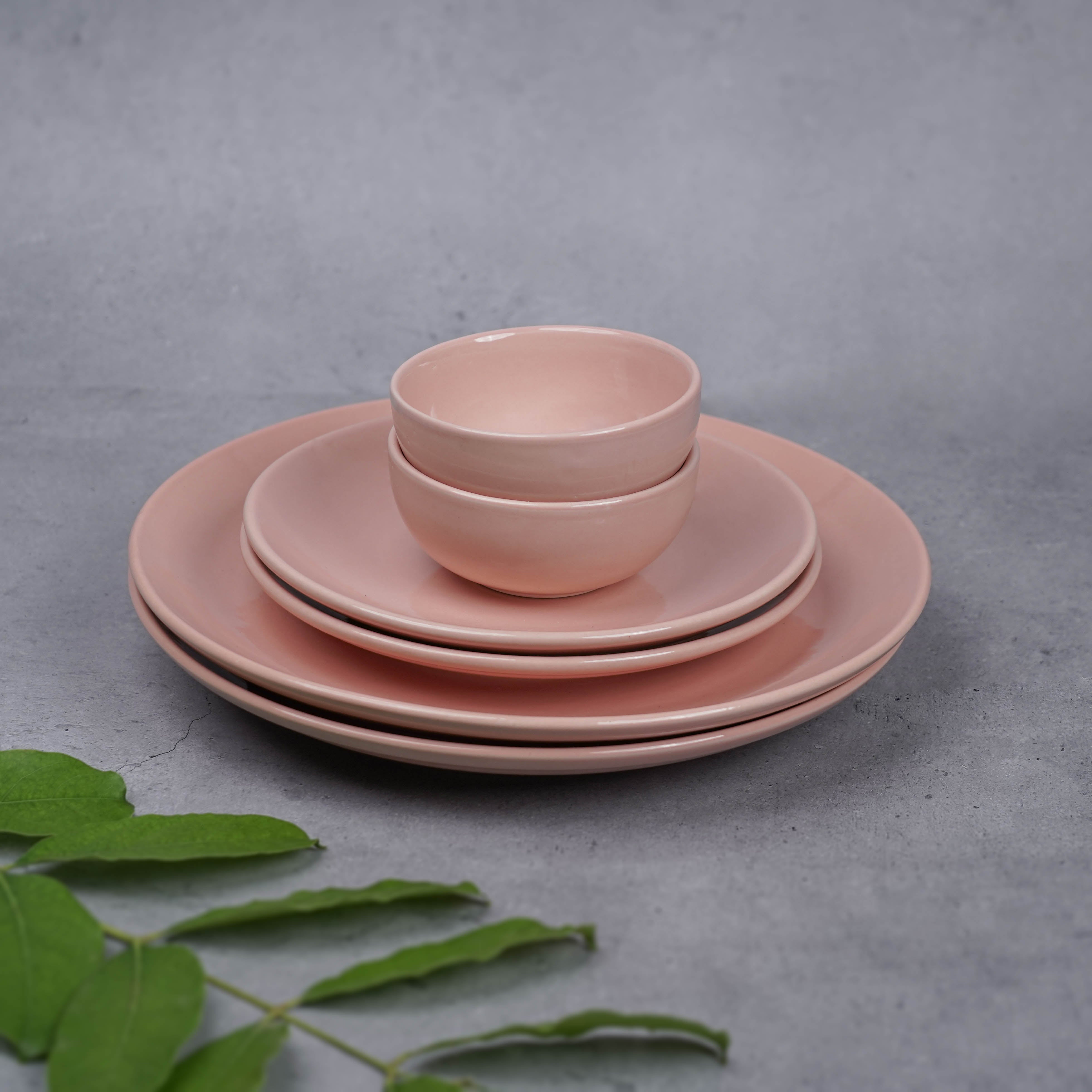 Pink Ceramic Dinner Set (Set of 12)