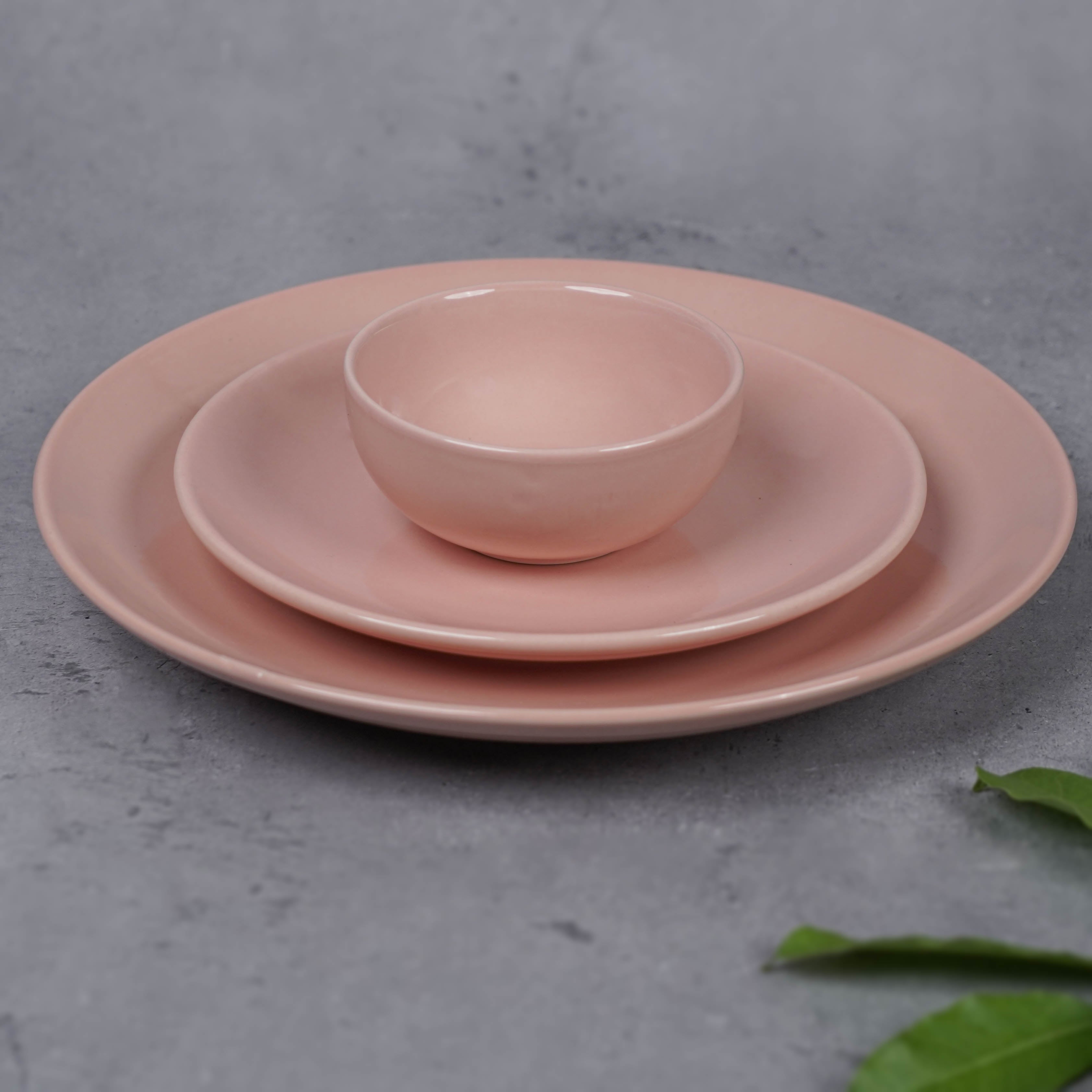 Pink Ceramic Dinner Set (Set of 12)