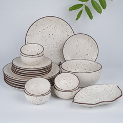 White Ceramic Speckled Dinner Set (Set of 21)