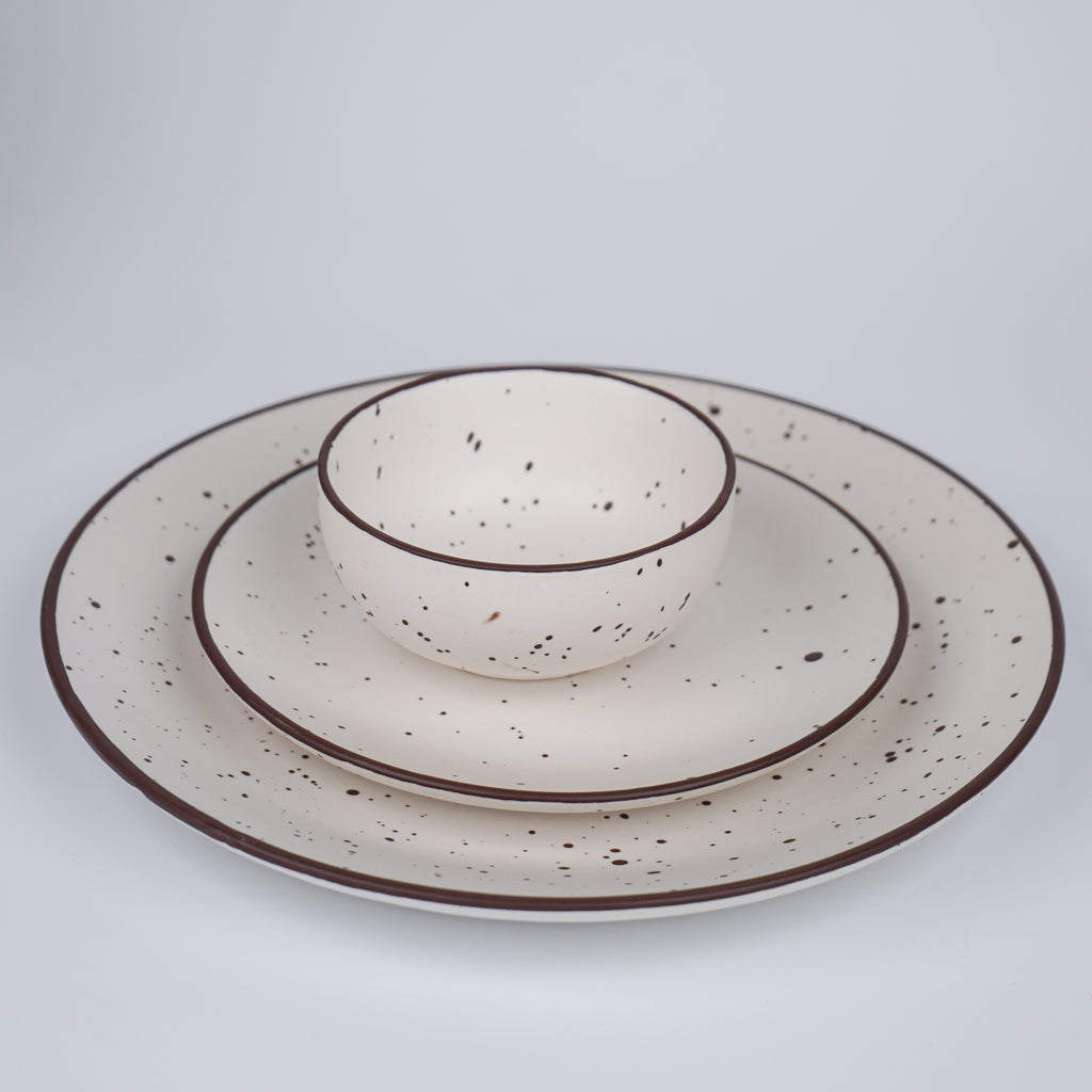 White Ceramic Speckled Dinner Set (Set of 19)