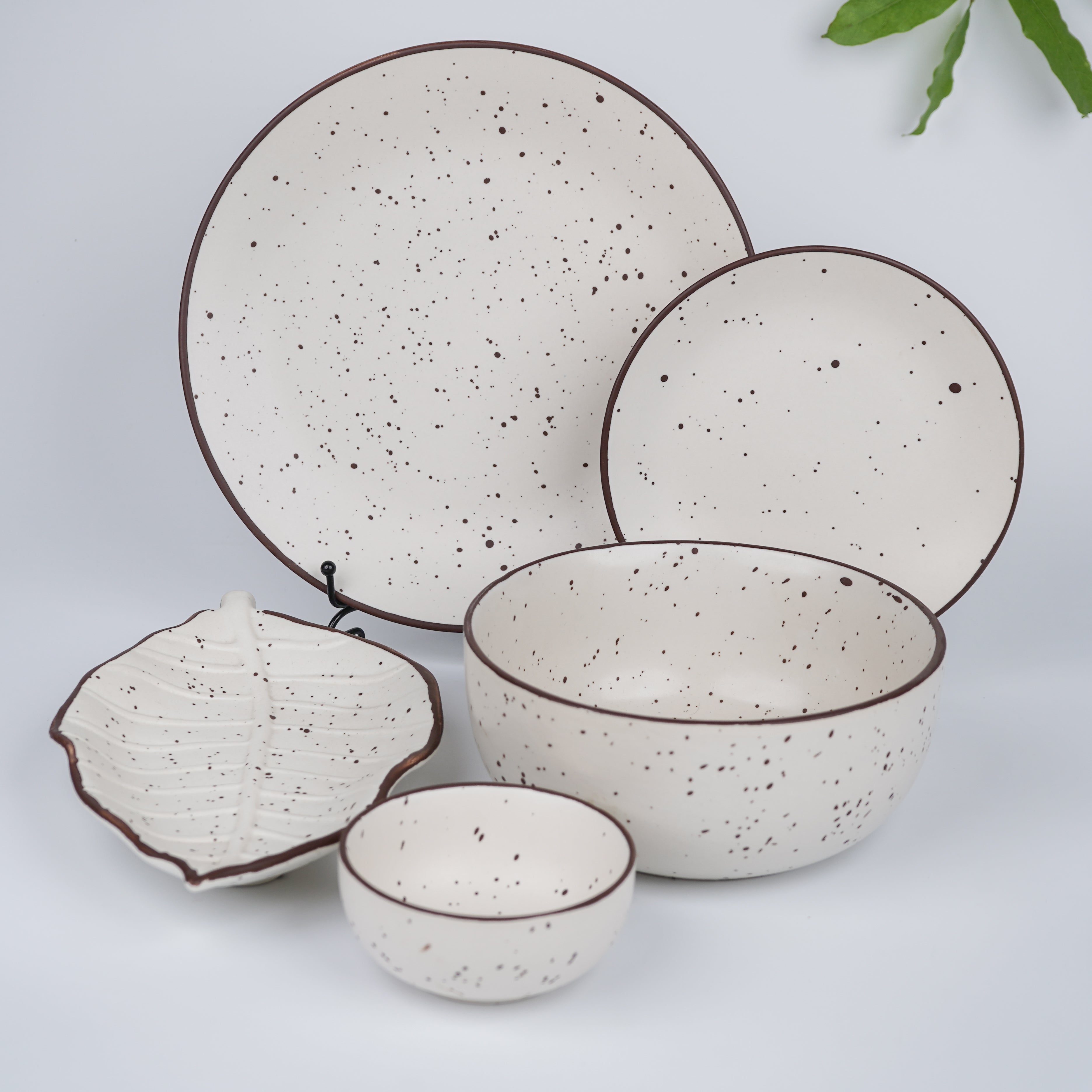 White Ceramic Speckled Dinner Set (Set of 21)