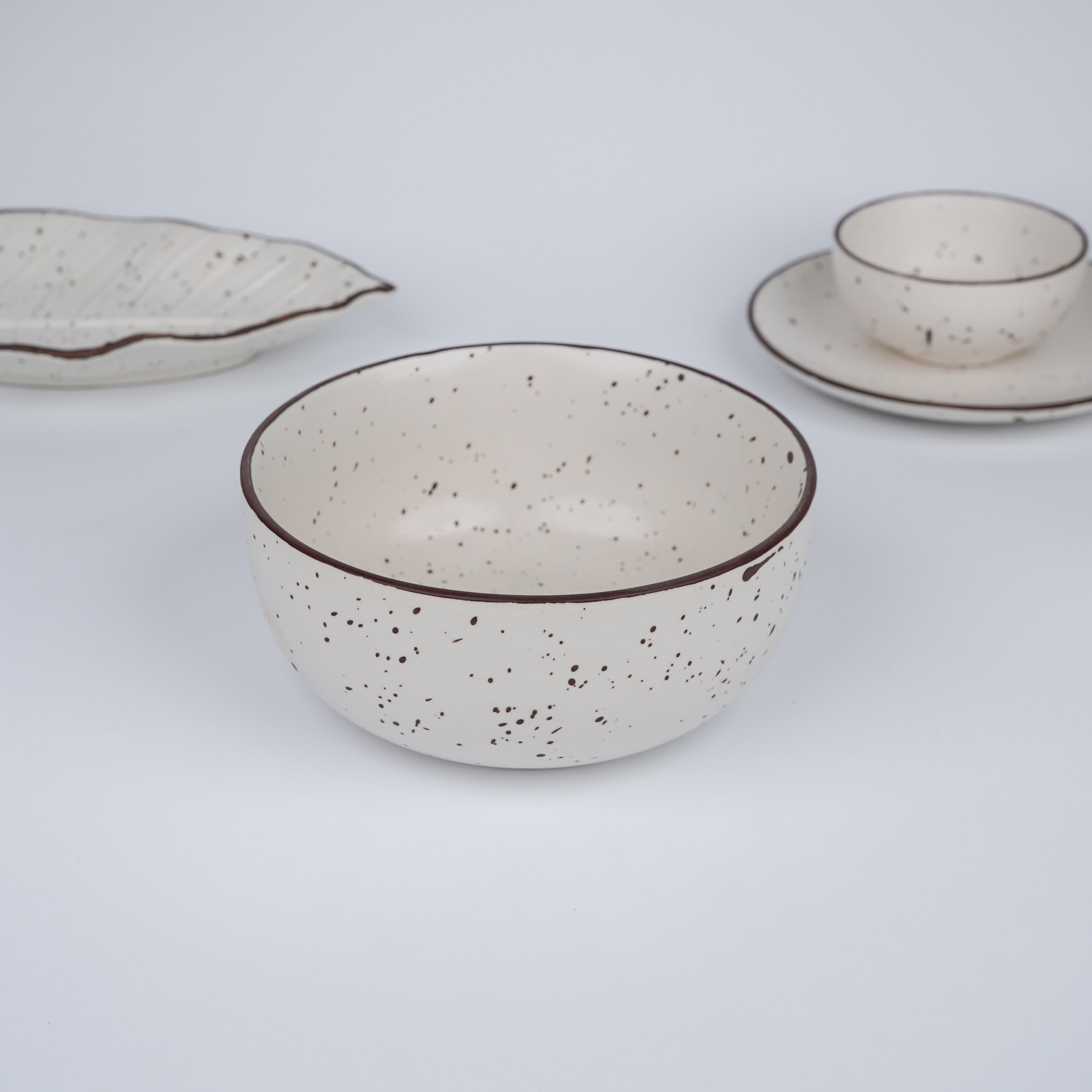 White Ceramic Speckled Dinner Set (Set of 21)