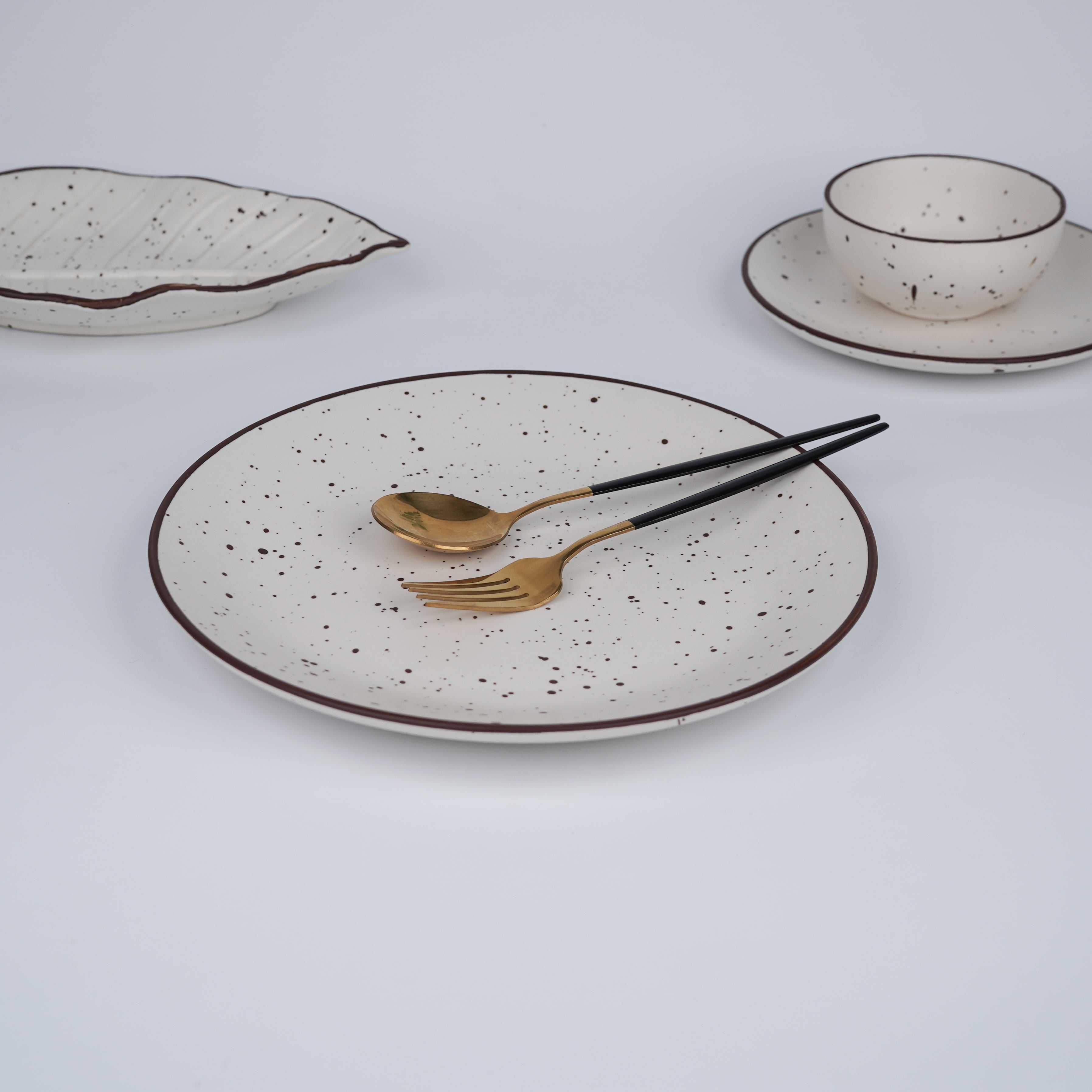 White Ceramic Speckled Dinner Set (Set of 21)