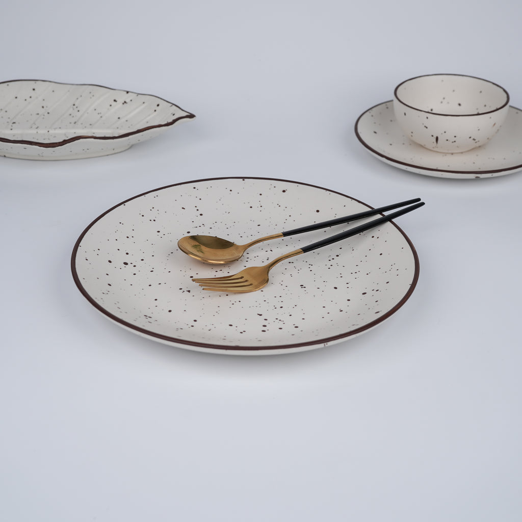 White Ceramic Speckled Dinner Set (Set of 19)