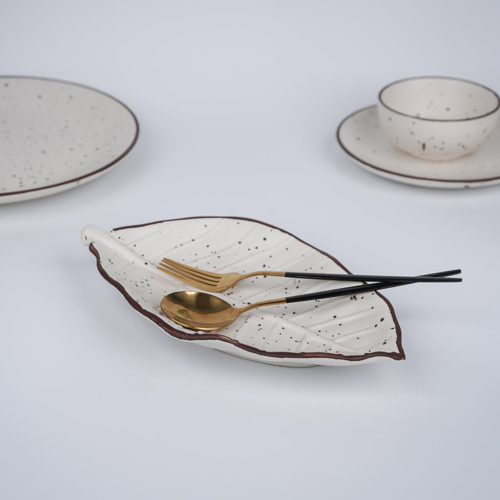 White Ceramic Speckled Dinner Set (Set of 19)