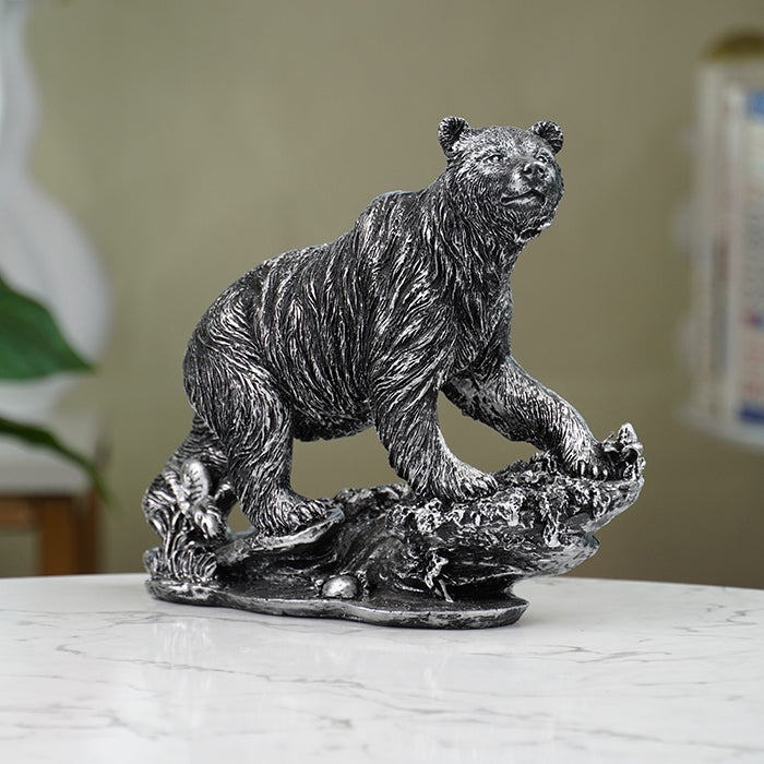 Silver Bear Figurine with Textured Fur