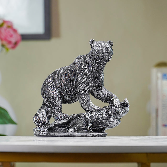 Silver Bear Figurine with Textured Fur