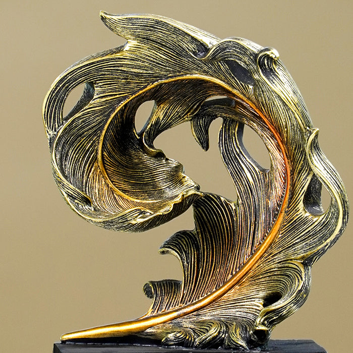 Golden Leaf-Inspired Decorative Sculpture on Black Base Secondary image