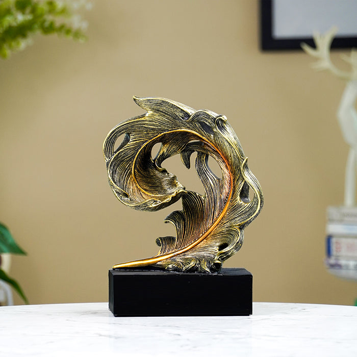 Golden Leaf-Inspired Decorative Sculpture on Black Base Main image