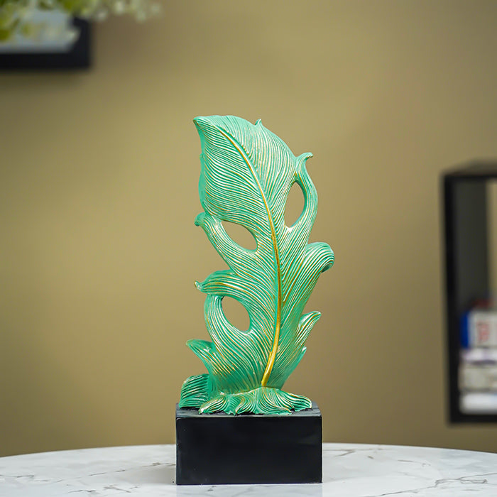 Green Leaf-Inspired Decorative Sculpture with Golden Accents