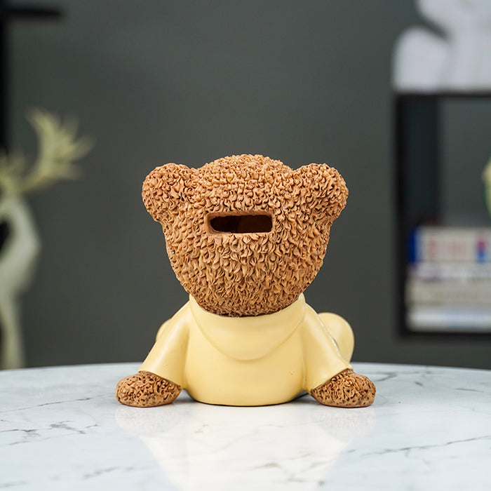 Brown Teddy Bear Figurine in Yellow Hoodie