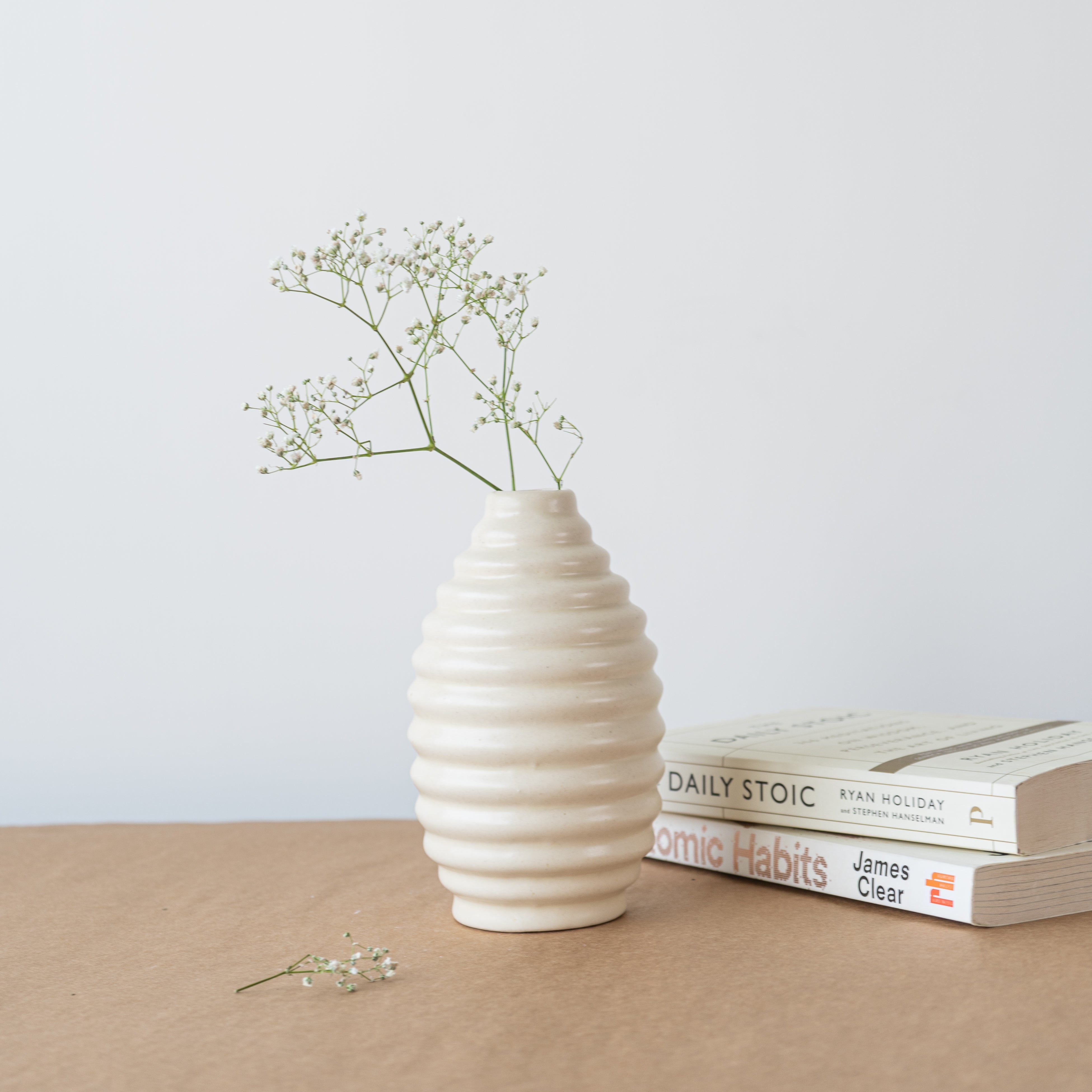 White Ceramic Aesthetic Flower Vase